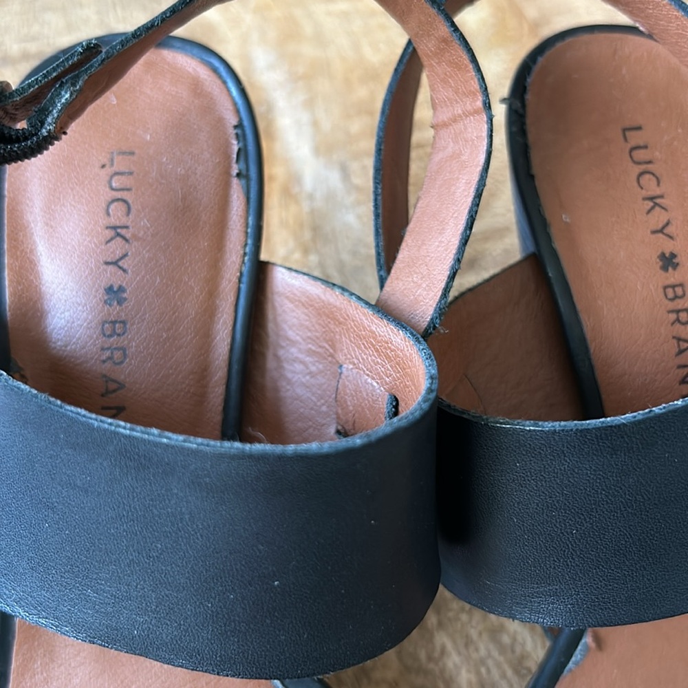 Black Leather Lucky Brand Sandals - Picture 2 of 5